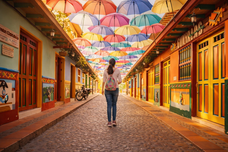 umbrellas-guatape-colorful street-tour-colombia